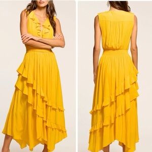 Ramy Brook Hadlee Asymmetrical Ruffle Dress in Yuzu Sz S MSRP $495 NWT